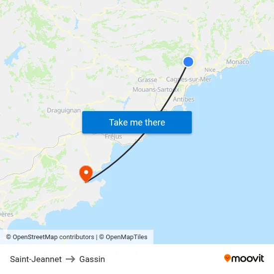 Saint-Jeannet to Gassin map