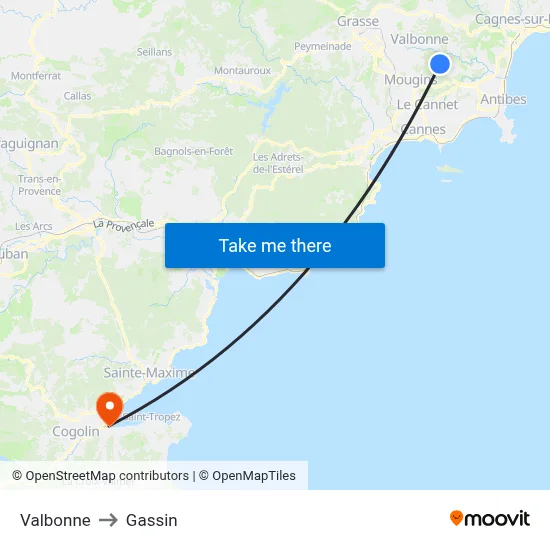 Valbonne to Gassin map