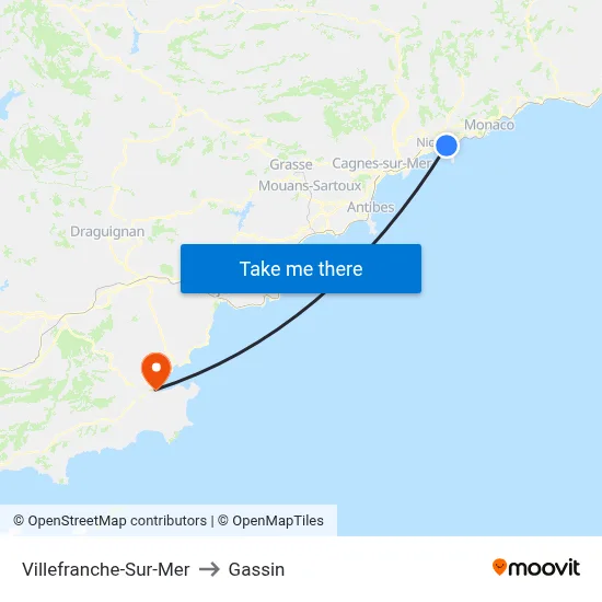 Villefranche-Sur-Mer to Gassin map