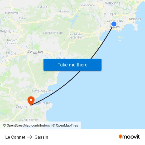 Le Cannet to Gassin map