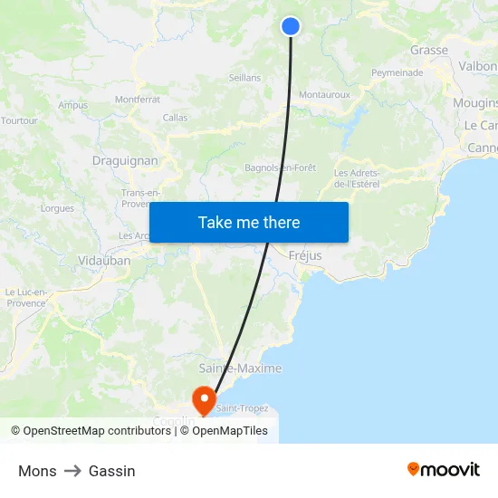 Mons to Gassin map