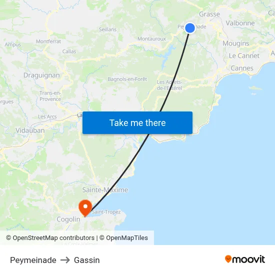 Peymeinade to Gassin map