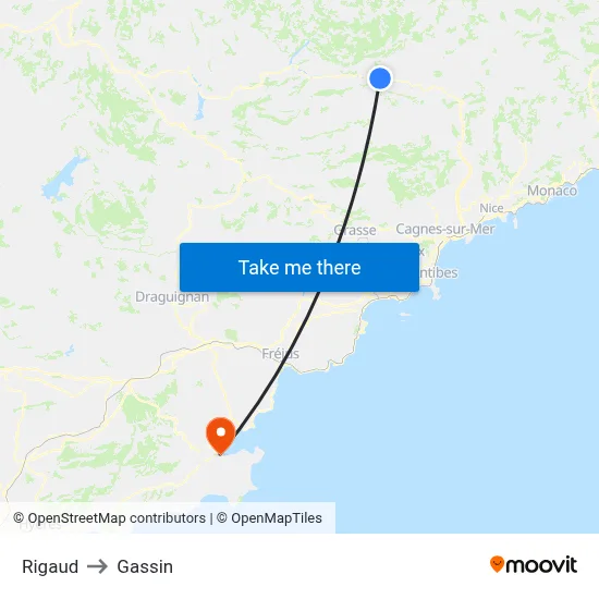 Rigaud to Gassin map