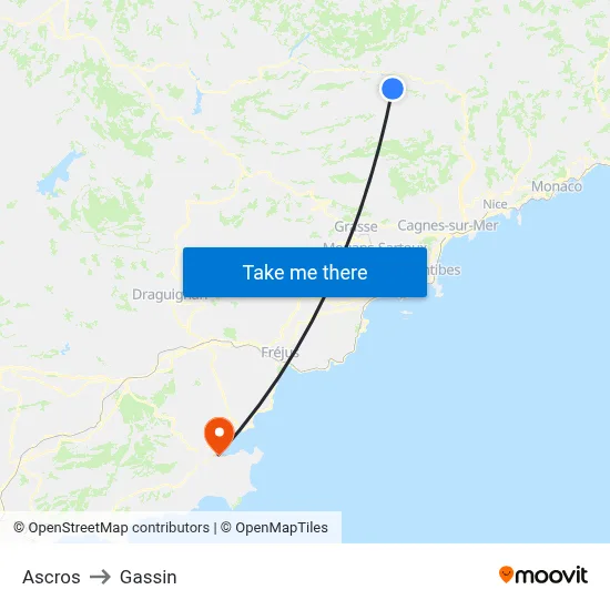 Ascros to Gassin map