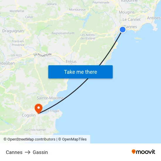 Cannes to Gassin map