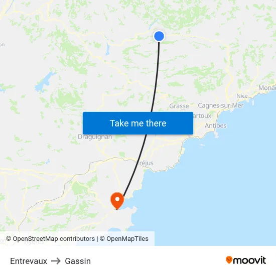 Entrevaux to Gassin map