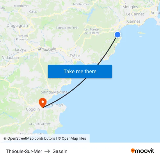 Théoule-Sur-Mer to Gassin map
