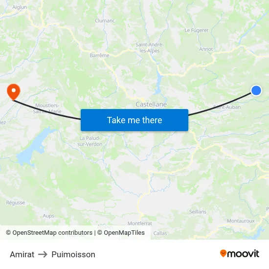 Amirat to Puimoisson map