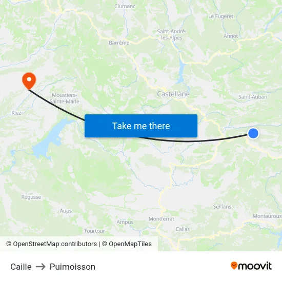 Caille to Puimoisson map