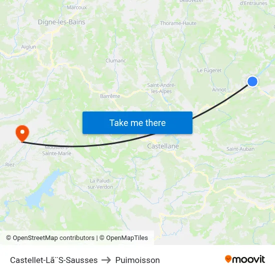 Castellet-Lã¨S-Sausses to Puimoisson map