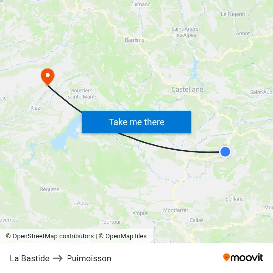 La Bastide to Puimoisson map