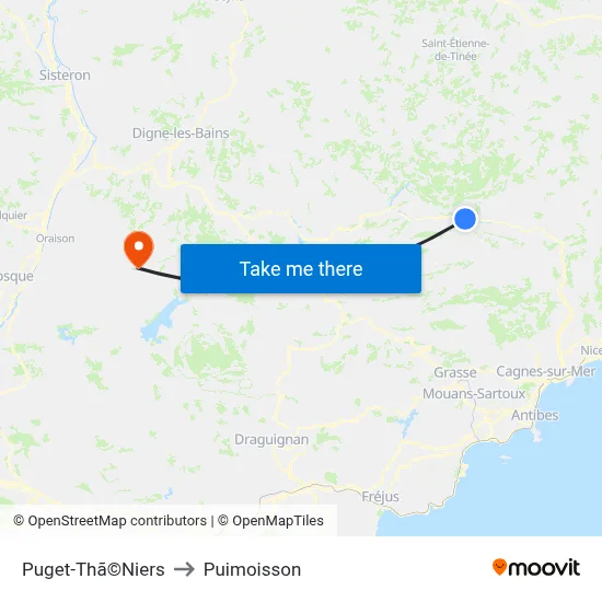 Puget-Thã©Niers to Puimoisson map