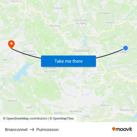 Brianconnet to Puimoisson map