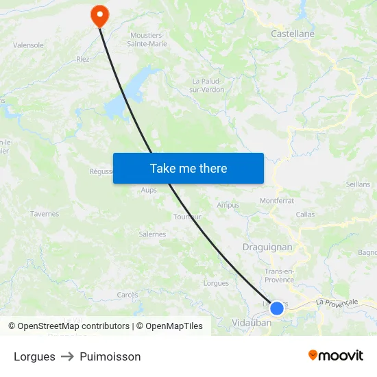 Lorgues to Puimoisson map