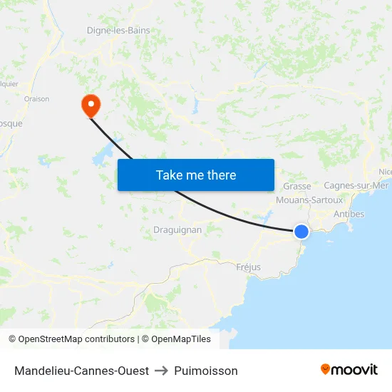 Mandelieu-Cannes-Ouest to Puimoisson map