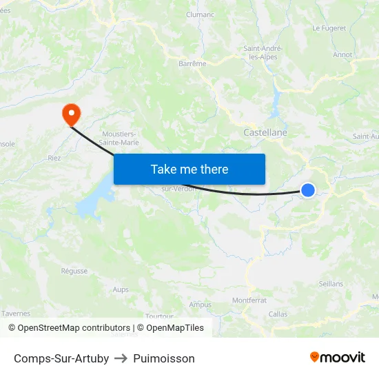 Comps-Sur-Artuby to Puimoisson map