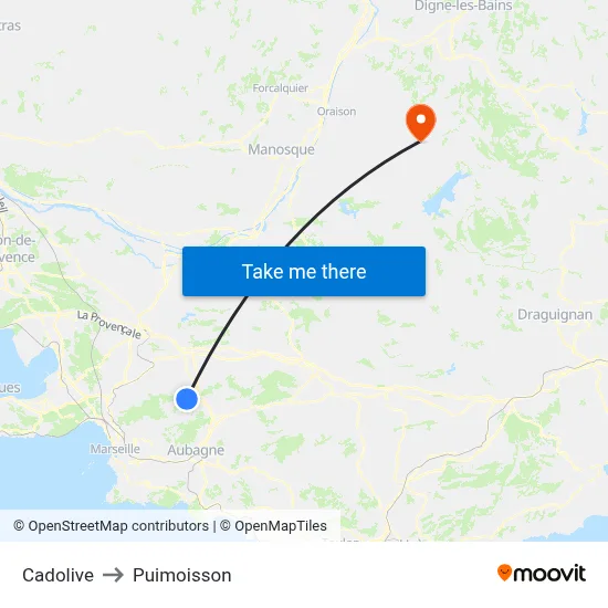 Cadolive to Puimoisson map