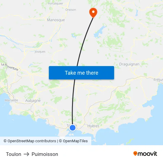 Toulon to Puimoisson map