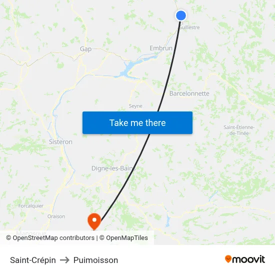 Saint-Crépin to Puimoisson map