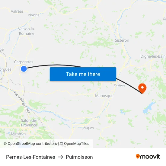 Pernes-Les-Fontaines to Puimoisson map