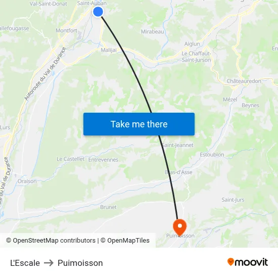 L'Escale to Puimoisson map