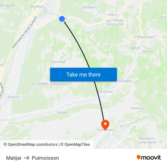 Malijai to Puimoisson map