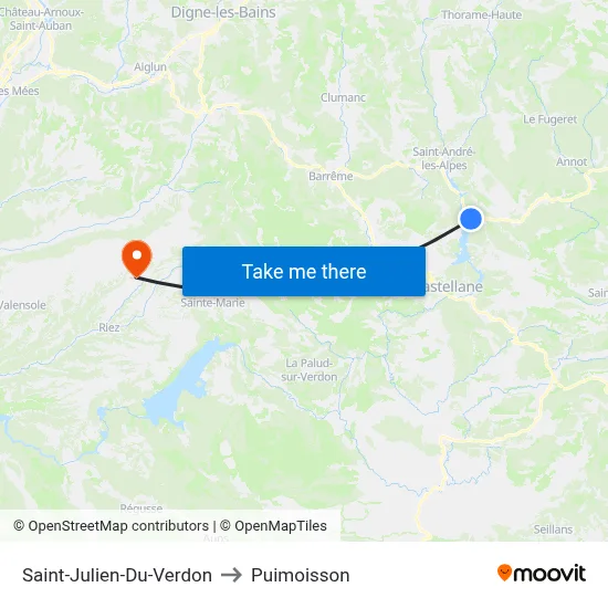 Saint-Julien-Du-Verdon to Puimoisson map