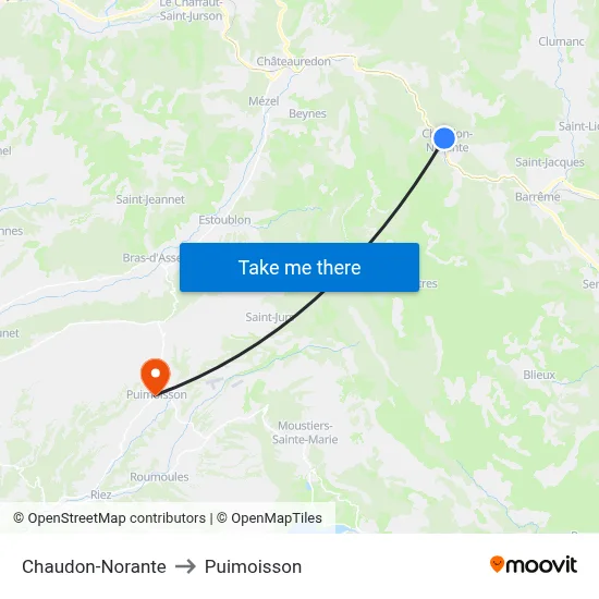 Chaudon-Norante to Puimoisson map