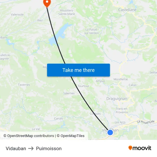 Vidauban to Puimoisson map