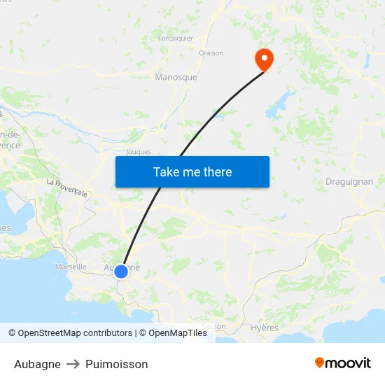 Aubagne to Puimoisson map