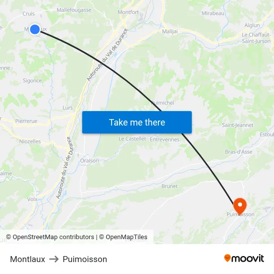 Montlaux to Puimoisson map
