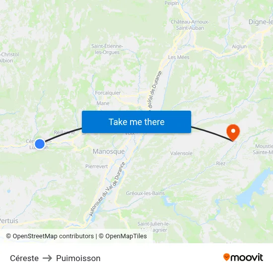 Céreste to Puimoisson map