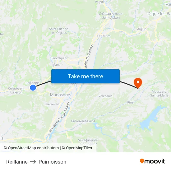 Reillanne to Puimoisson map