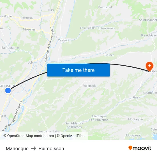 Manosque to Puimoisson map