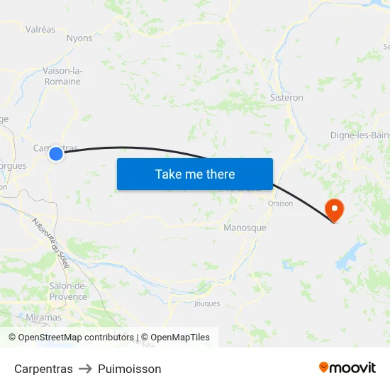 Carpentras to Puimoisson map