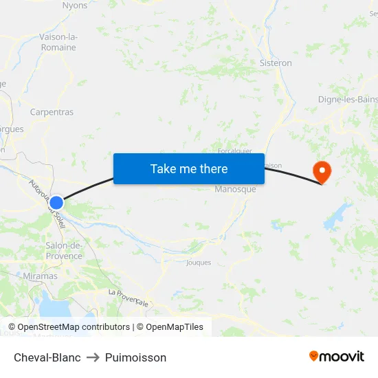 Cheval-Blanc to Puimoisson map