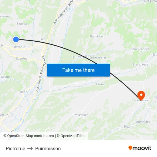 Pierrerue to Puimoisson map