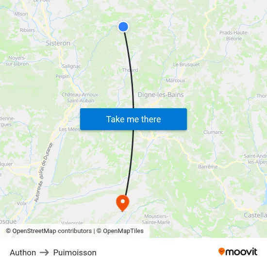Authon to Puimoisson map