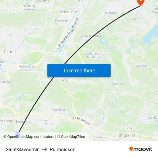 Saint-Savournin to Puimoisson map
