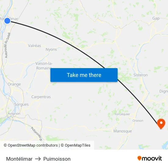 Montélimar to Puimoisson map