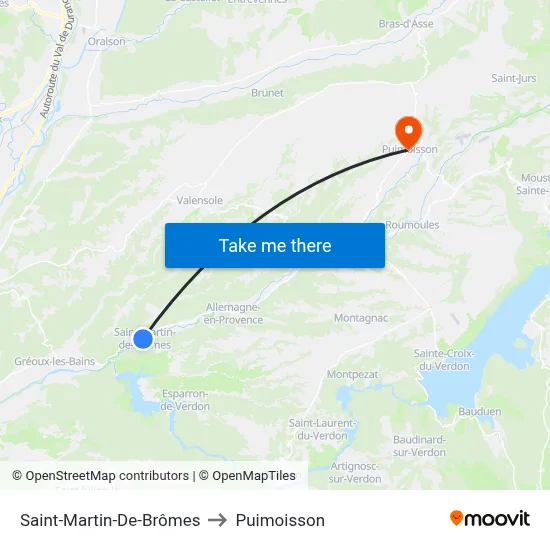 Saint-Martin-De-Brômes to Puimoisson map