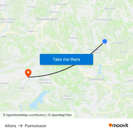 Allons to Puimoisson map