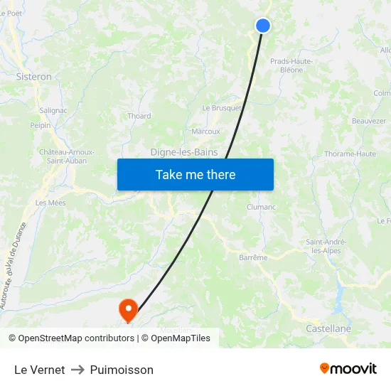 Le Vernet to Puimoisson map