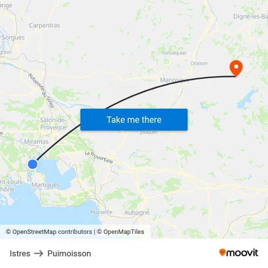 Istres to Puimoisson map