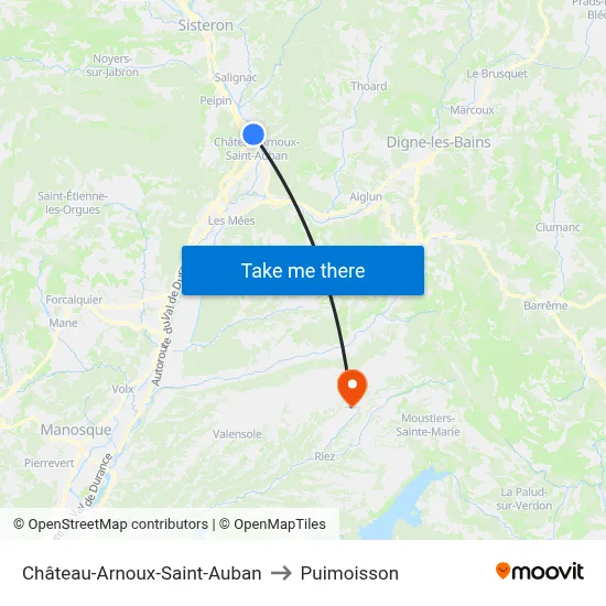 Château-Arnoux-Saint-Auban to Puimoisson map