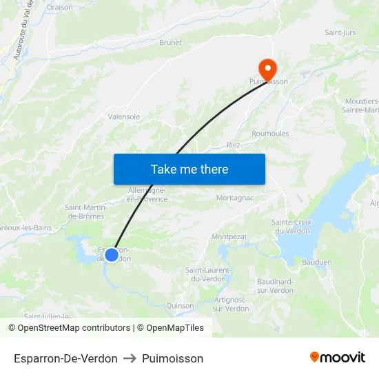Esparron-De-Verdon to Puimoisson map