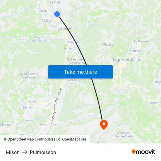 Mison to Puimoisson map