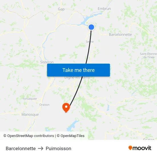 Barcelonnette to Puimoisson map
