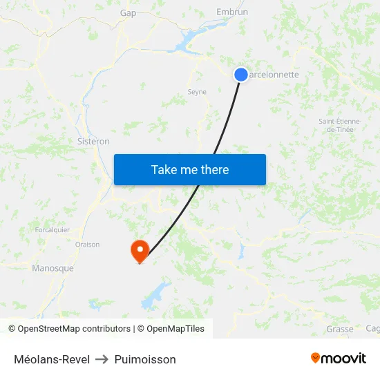 Méolans-Revel to Puimoisson map
