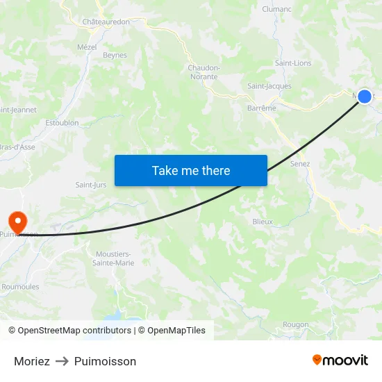 Moriez to Puimoisson map